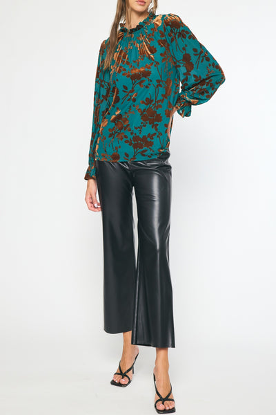 Autumn Leaves Velvet Floral Print Top