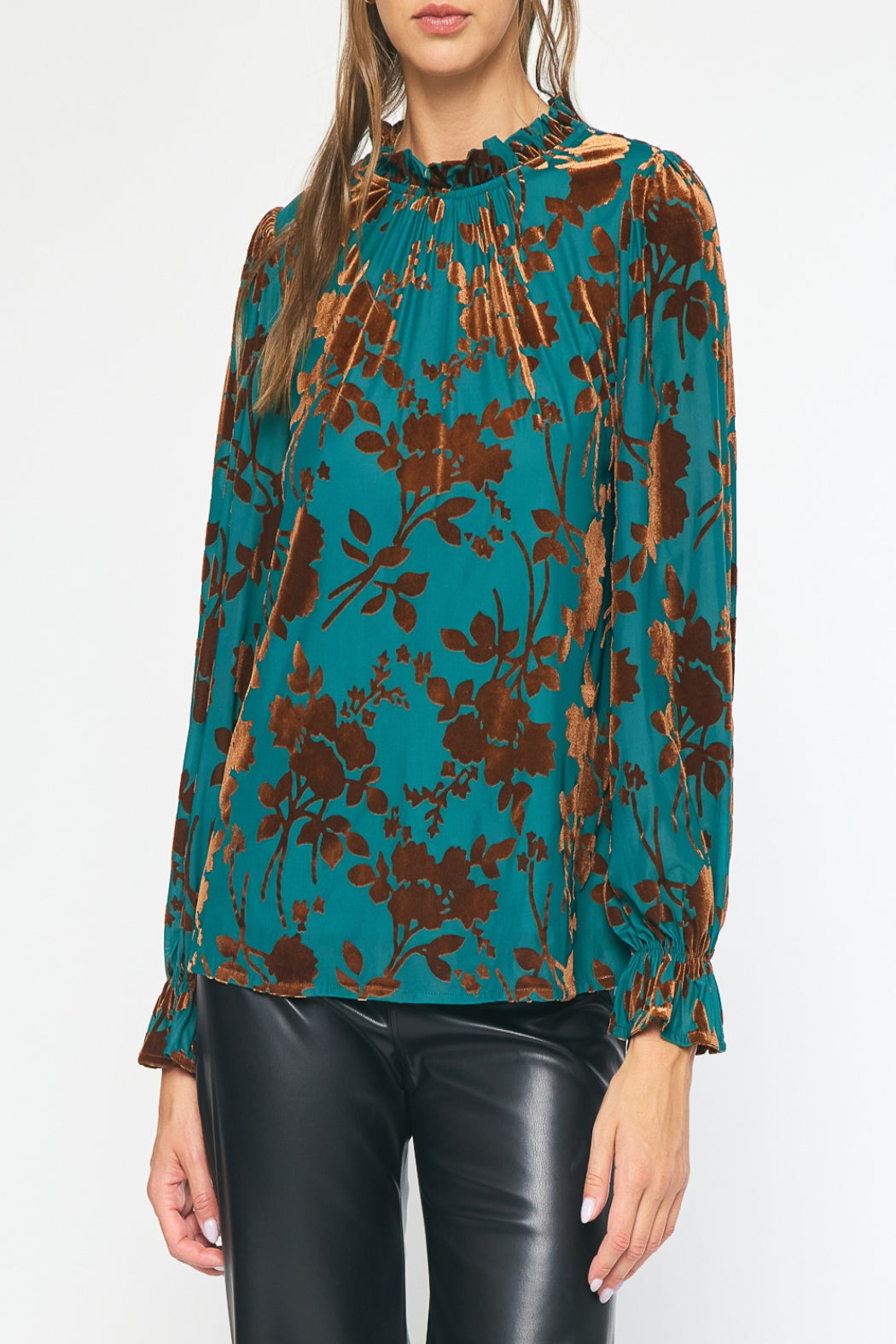 Autumn Leaves Velvet Floral Print Top