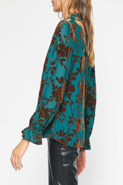 Autumn Leaves Velvet Floral Print Top