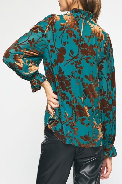 Autumn Leaves Velvet Floral Print Top