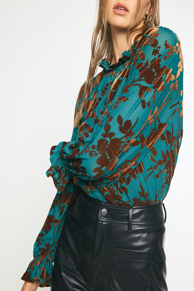 Autumn Leaves Velvet Floral Print Top