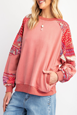 Wild Love Mix Print Mineral Washed Pullover