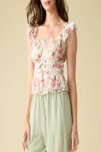 Elena Ruched Flutter Sleeve Blouse