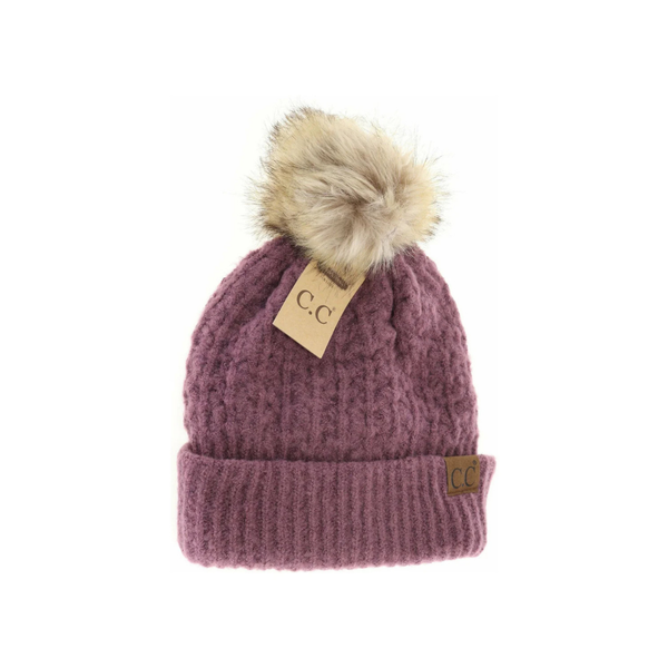 C.C Smocking Stitch Pattern Pom Beanie