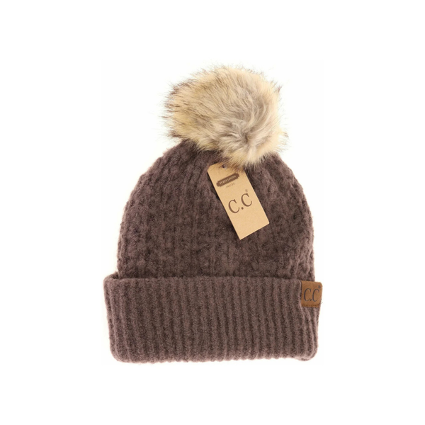 C.C Smocking Stitch Pattern Pom Beanie