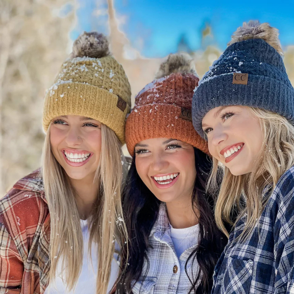 C.C Smocking Stitch Pattern Pom Beanie