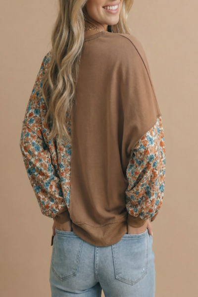 Where You Lead Floral & Stripe Print Colorblock Pullover Top