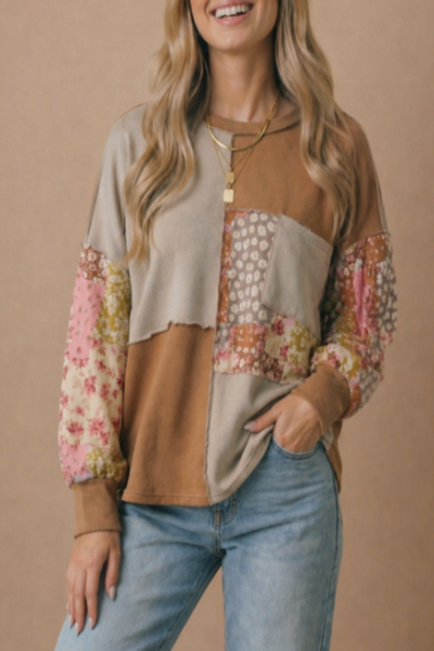 Evermore Floral Patchwork Pullover Top