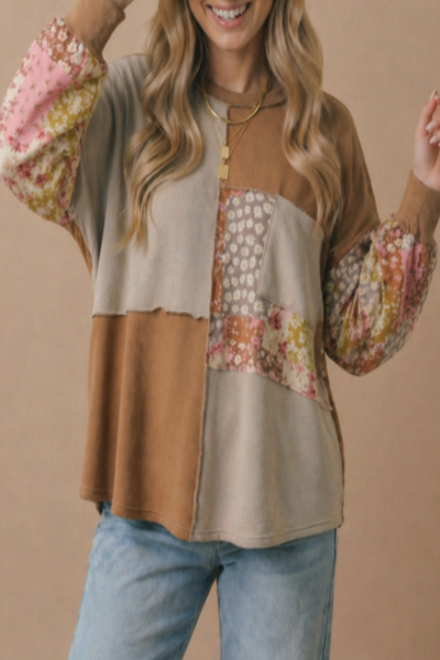 Evermore Floral Patchwork Pullover Top