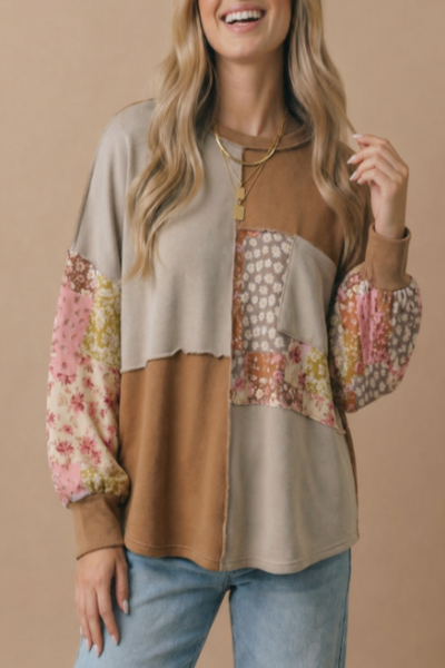 Evermore Floral Patchwork Pullover Top