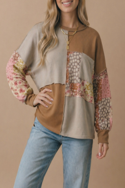 Evermore Floral Patchwork Pullover Top