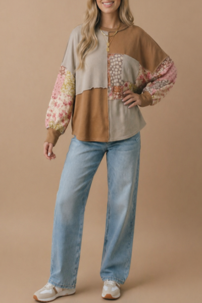 Evermore Floral Patchwork Pullover Top