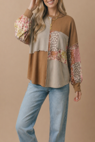 Evermore Floral Patchwork Pullover Top