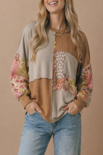 Evermore Floral Patchwork Pullover Top