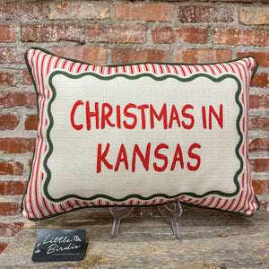 Christmas In Kansas Ticking Lumbar Pillow