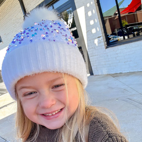 C.C Kids Cluster Sequin Faux Fur Pom Beanie