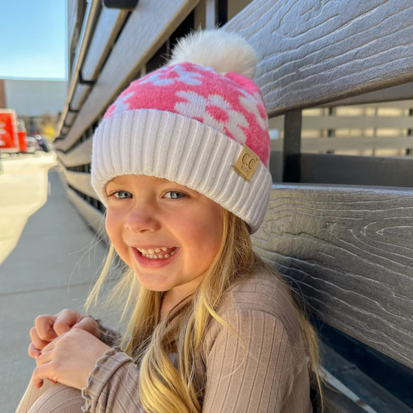 C.C Kids Daisy Faux Fur Pom Beanie