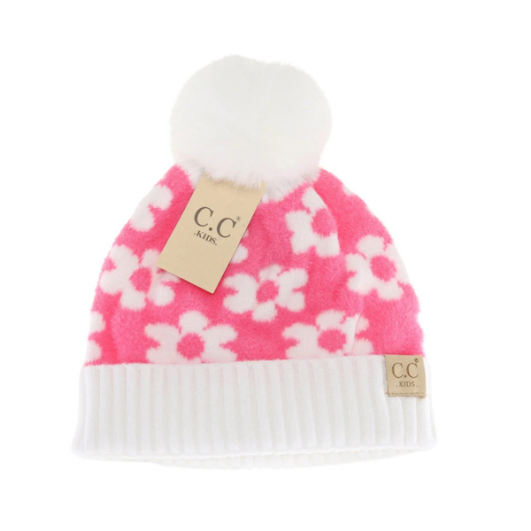 C.C Kids Daisy Faux Fur Pom Beanie