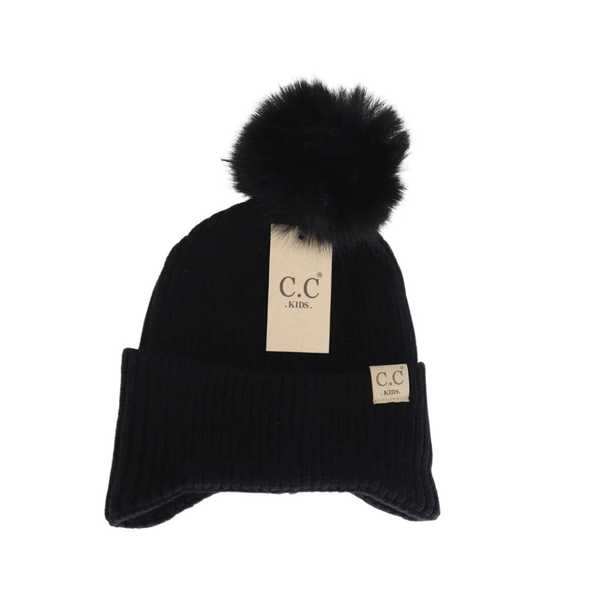 C.C Kids Ear Flap Pom Beanie