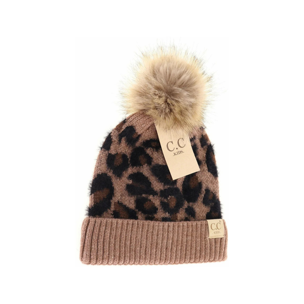 C.C Kids Leopard Fur Pom Beanie