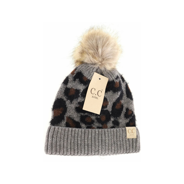 C.C Kids Leopard Fur Pom Beanie