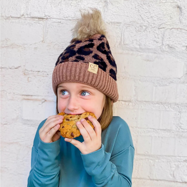 C.C Kids Leopard Fur Pom Beanie