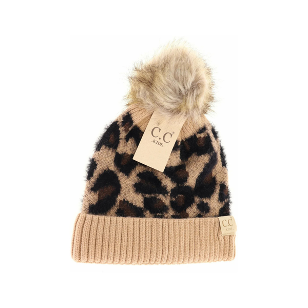 C.C Kids Leopard Fur Pom Beanie