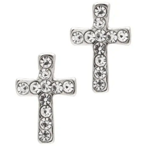 Laura Janelle Silver Crystal Cross Stud Earrings