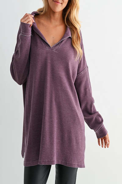 Skylight Waffle Knit Collared Pullover