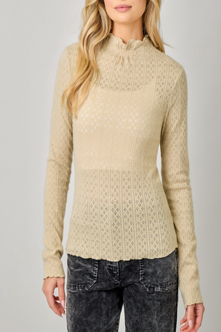 Follow You Lettuce Edge Detail Mock Neck Top