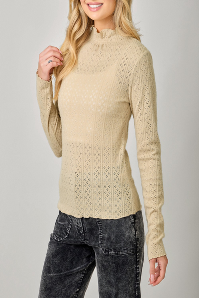 Follow You Lettuce Edge Detail Mock Neck Top