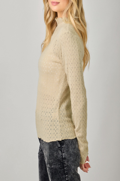 Follow You Lettuce Edge Detail Mock Neck Top