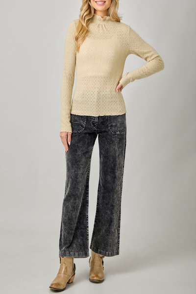 Follow You Lettuce Edge Detail Mock Neck Top