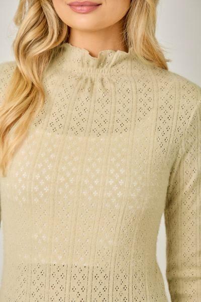 Follow You Lettuce Edge Detail Mock Neck Top