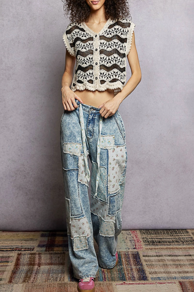 Melodies Patchwork Straight Leg Pants