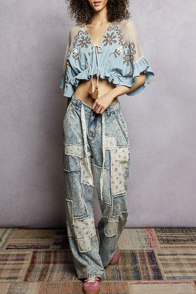 Melodies Patchwork Straight Leg Pants