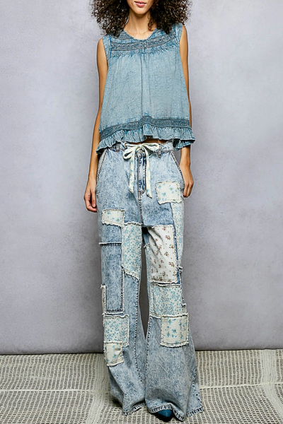 Melodies Patchwork Straight Leg Pants