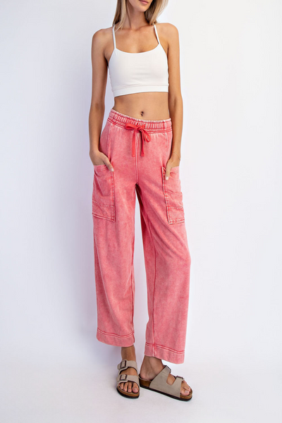 Stateside Mineral Washed French Terry Cropped Cargo Pant