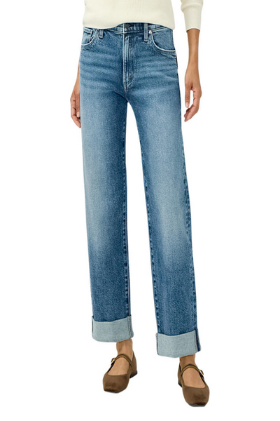 Relaxed Mid Rise Straight Leg Ankle Jeans