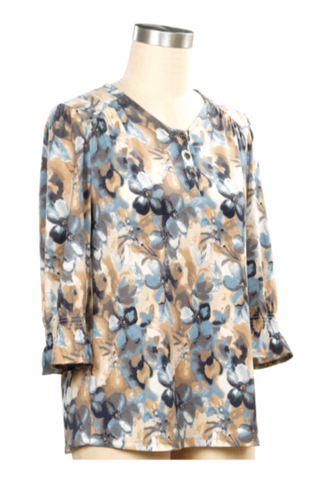 Ferris Wheel Floral Print Placket Top