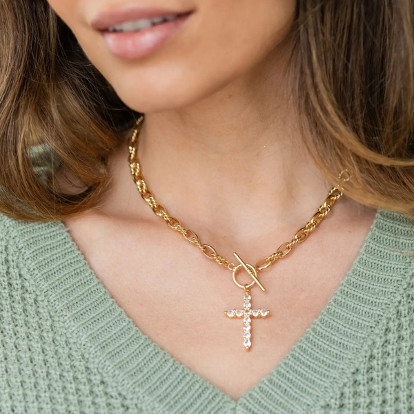 Statement CZ Cross Pendant Necklace