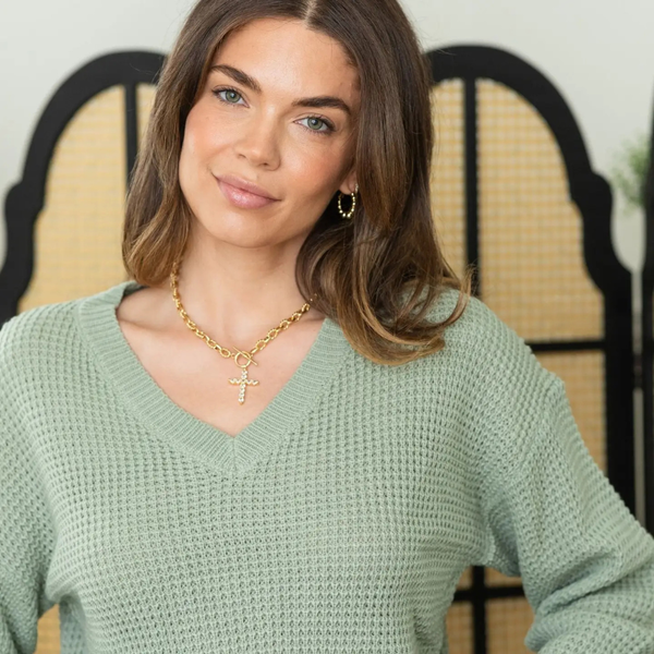 Statement CZ Cross Pendant Necklace