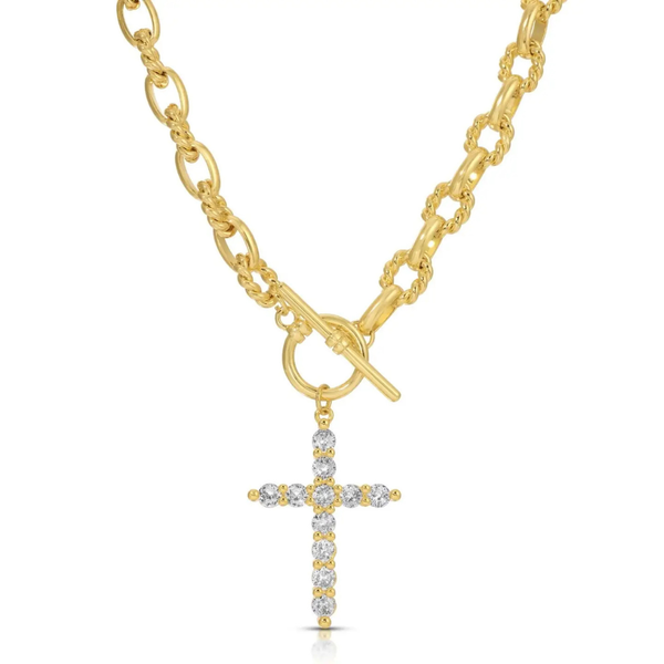 Statement CZ Cross Pendant Necklace