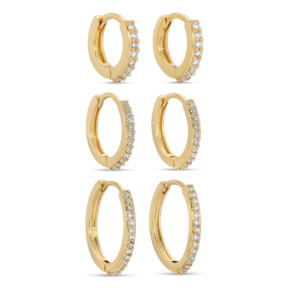 Narrow Pave Huggies - Gold