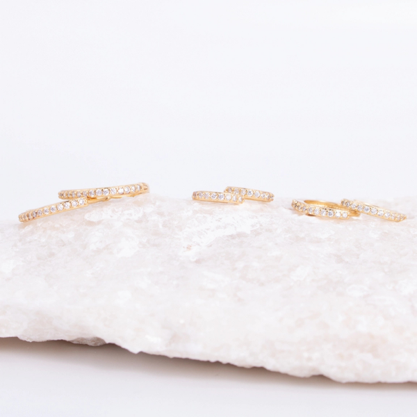 Narrow Pave Huggies - Gold