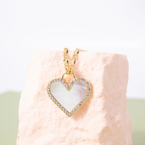 Luxe Heart Shell Pavé Pendant Necklace
