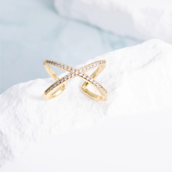Large Pavé Criss Cross Adjustable Ring