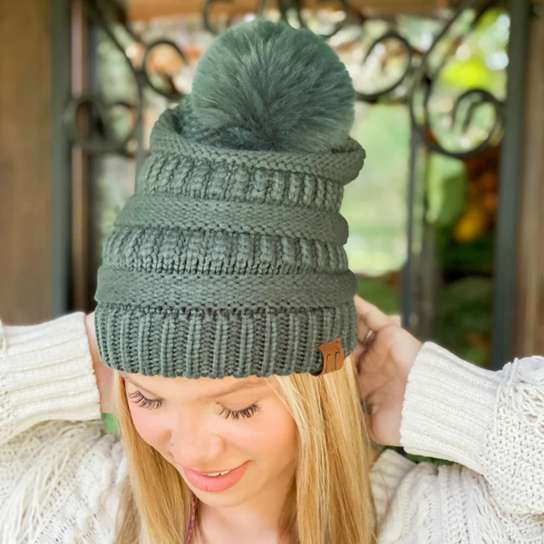 C.C Matching Fur Pom Beanie