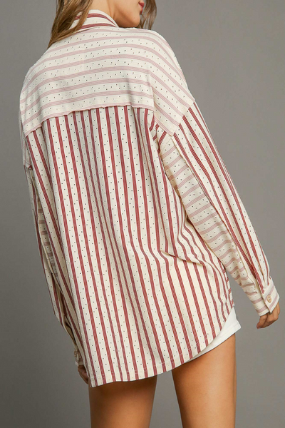 Cherry Wine Striped Colorblock Pointelle Top