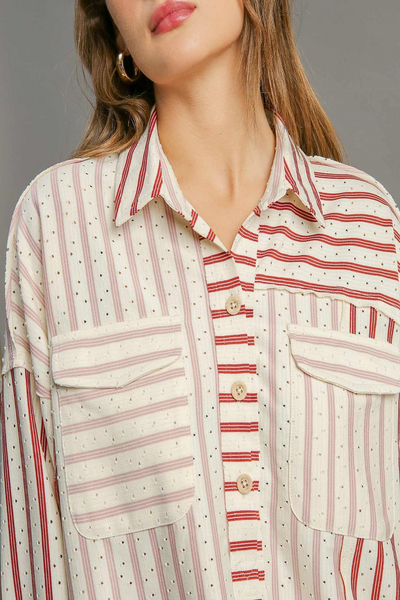 Cherry Wine Striped Colorblock Pointelle Top